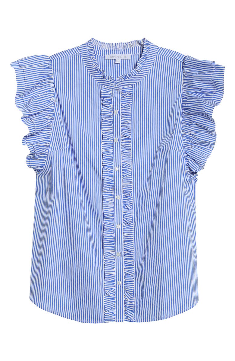 SUGARLIPS Sherah Stripe Ruffle Shirt, Alternate, color, Blue-White-Stripe