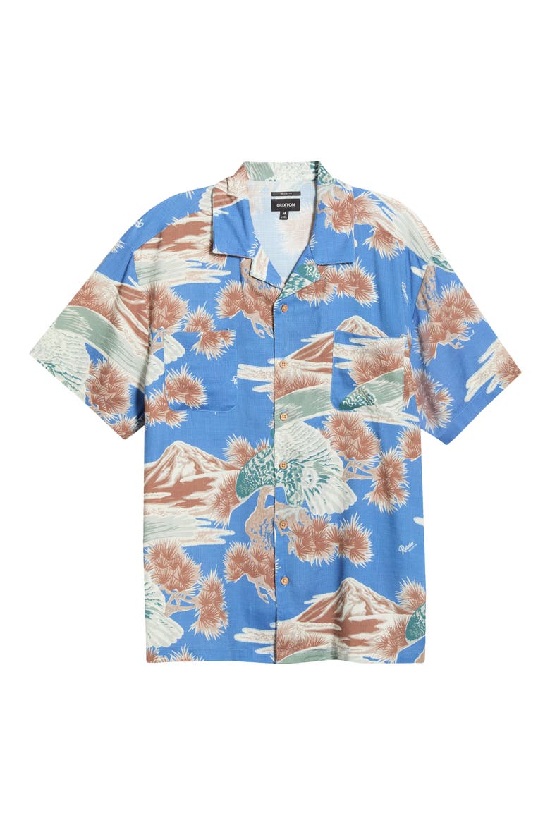 Rainier x Brixton Print Camp Shirt, Alternate, color, BLUE SKY
