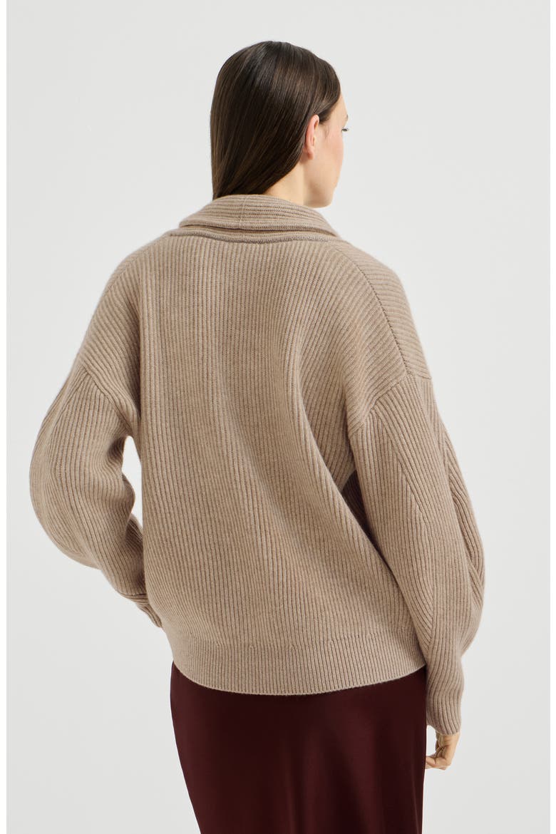 Cashmere English rib sweater with monili, Alternate, color, Cashmere Beige