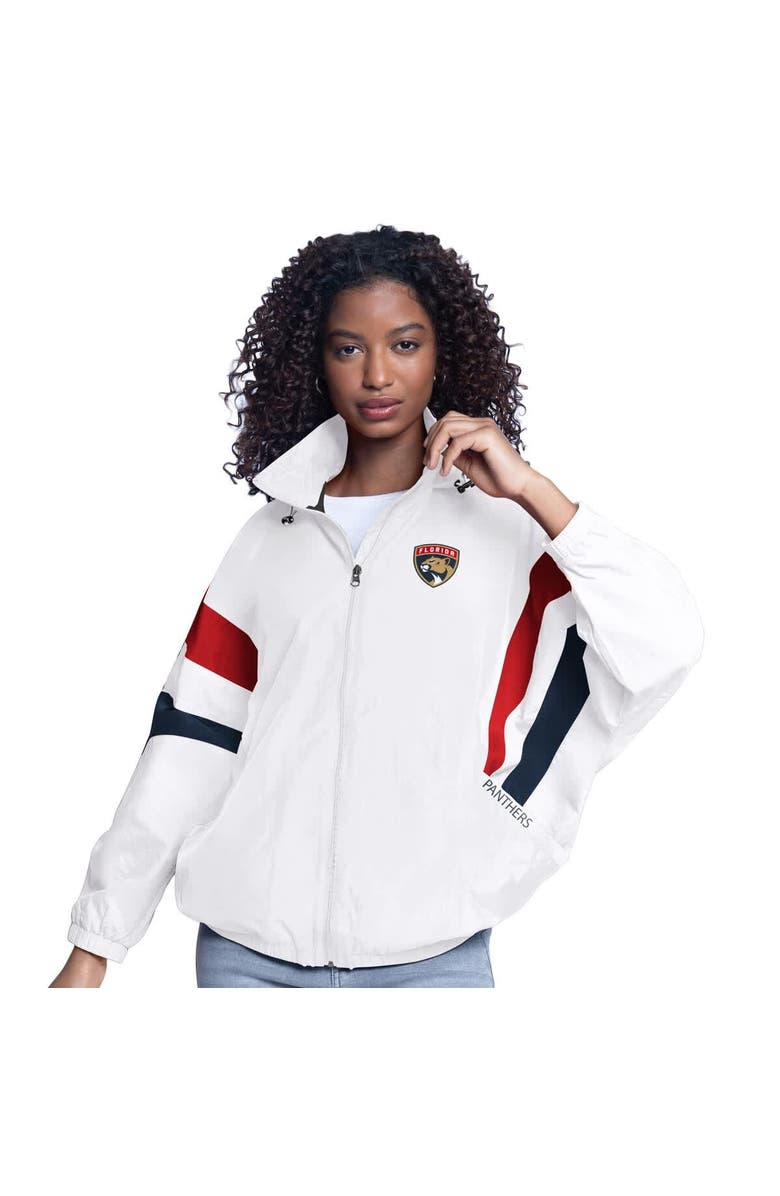 G-III SPORTS BY CARL BANKS Women's G-III Sports by Carl Banks  White Florida Panthers Game News Oversized Full-Zip Hoodie Jacket, Main, color, 