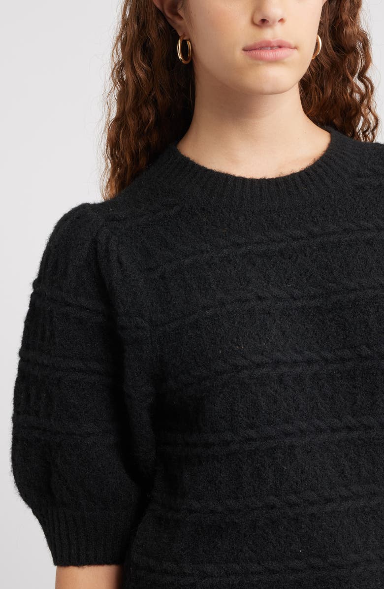 Treasure & Bond Puff Sleeve Cable Knit Sweater, Alternate, color, Black