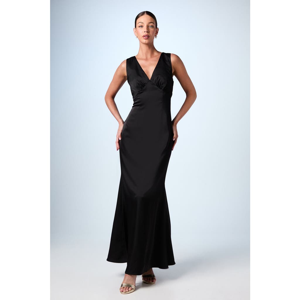 Coast Bow Back V-neck Satin Bridesmaid Dress In Black