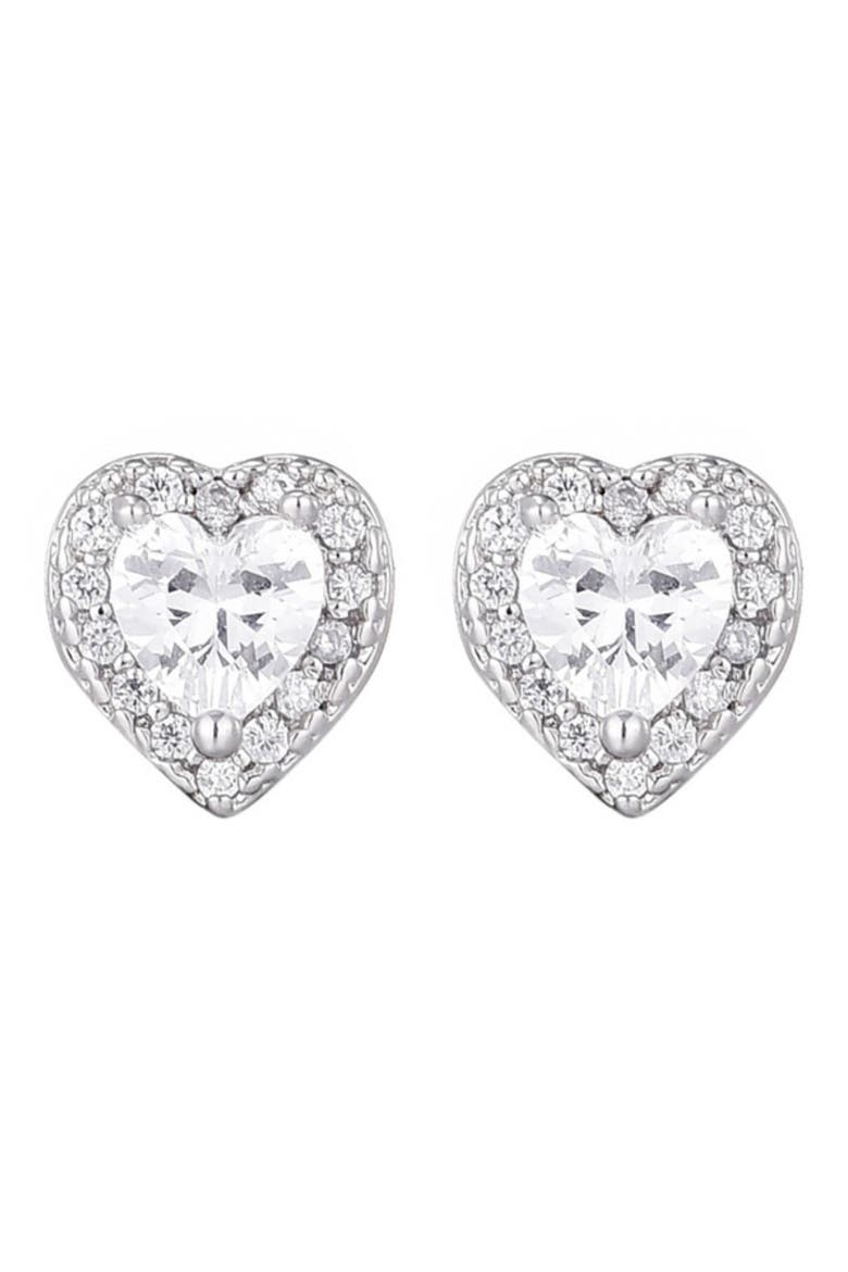 Cubic Zirconia Halo Heart Stud Earrings, Alternate, color, SILVER