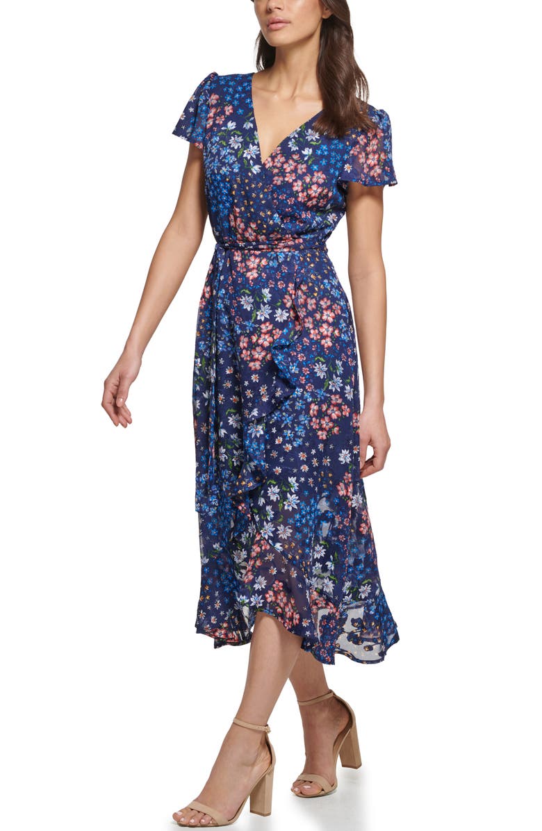 Kensie Textured Chiffon Faux Wrap Dress, Alternate, color,