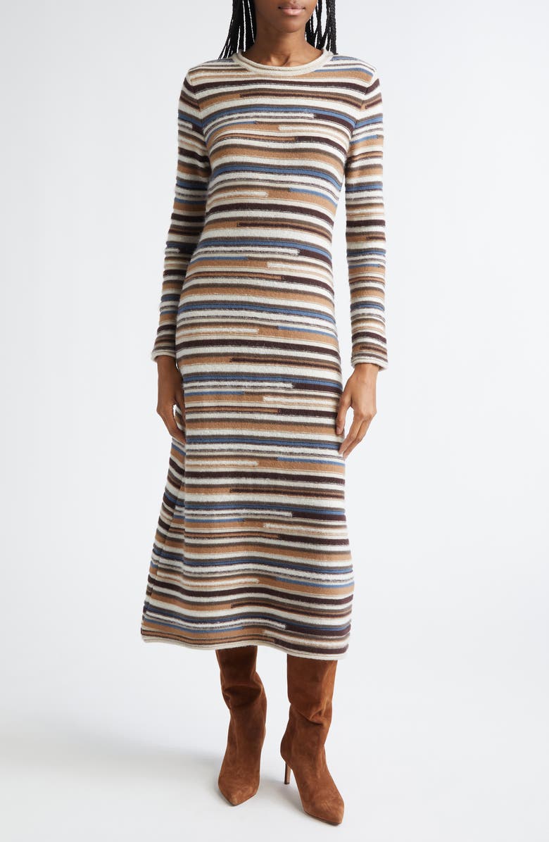 Veronica Beard Sanders Stripe Long Sleeve Maxi Sweater Dress, Main, color, Dark Acorn Multi