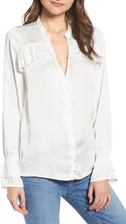 PAIGE Anguilla Ruffle Yoke Matte Satin Blouse