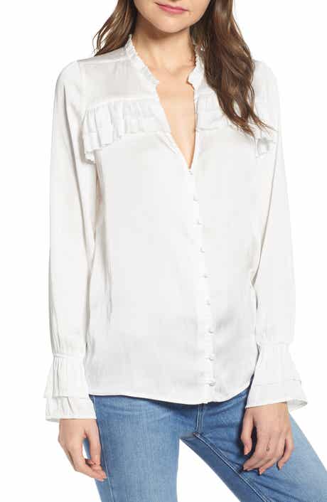 PAIGE Anguilla Ruffle Yoke Matte Satin Blouse
