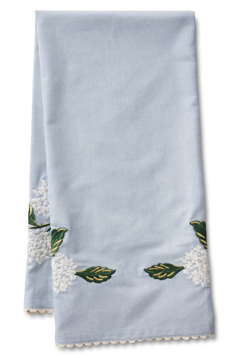 Hydrangea Embroidered Tea Towel, Main, color, BLUE
