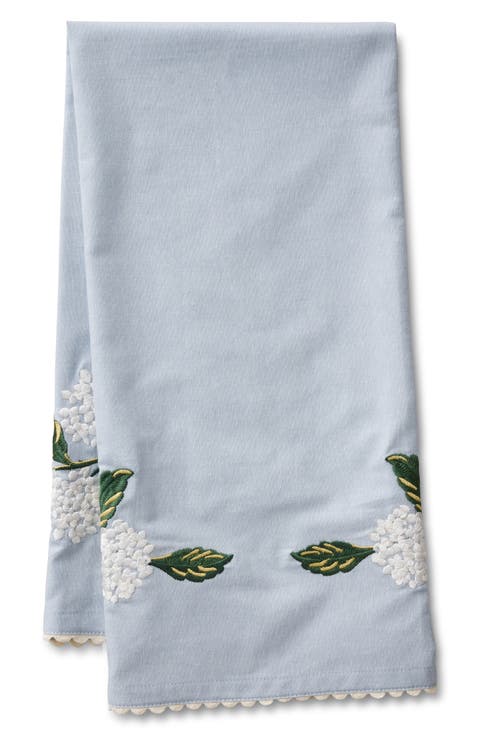 Hydrangea Embroidered Tea Towel