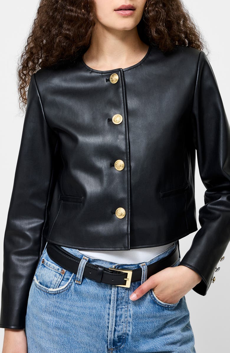 French Connection Dessa Crop Faux Leather Jacket, Alternate, color, Black
