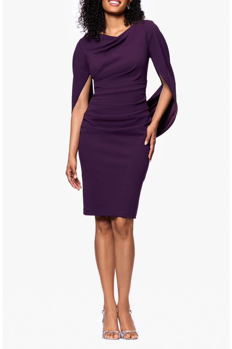 Drape Back Scuba Crepe Cocktail Dress, Main, color, MULBERRY