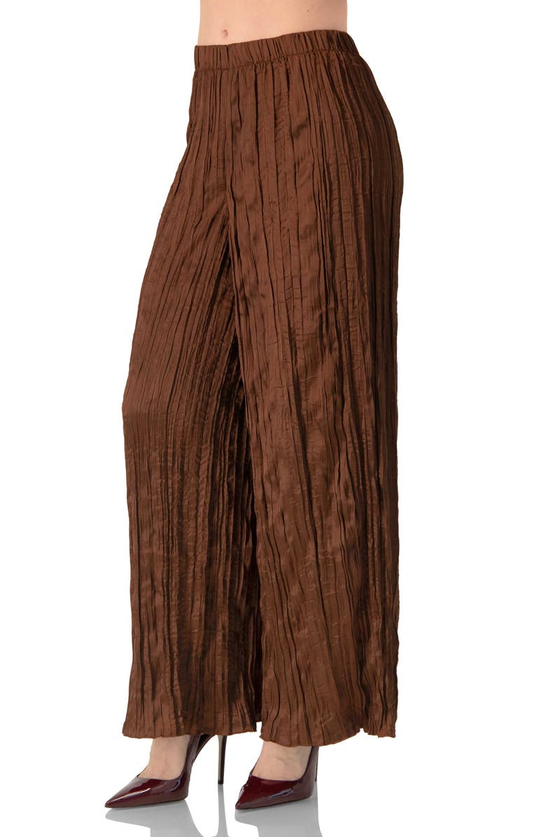 IVONNE Wide-Leg Brown Pleated Trousers, Alternate, color, Brown