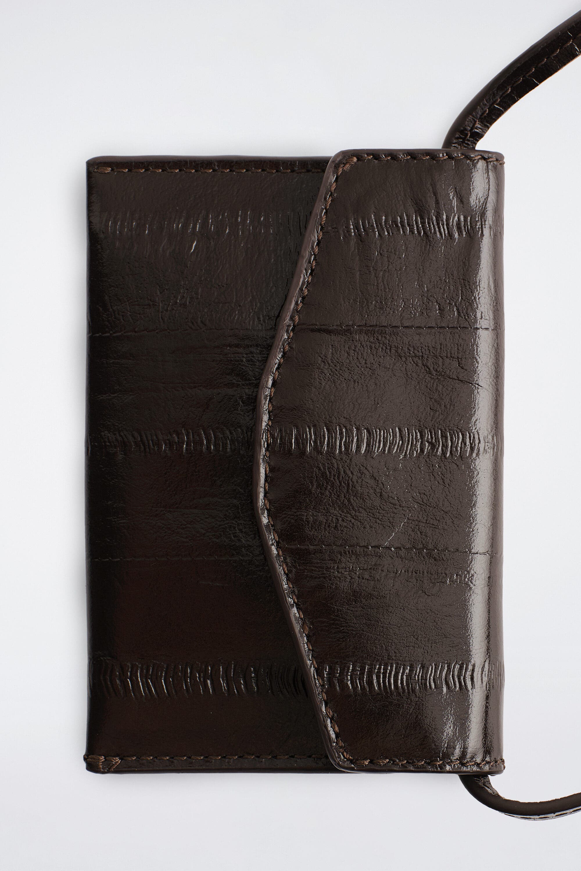 Eel-effect Leather Card Holder, Alternate, color, ESPRESSO