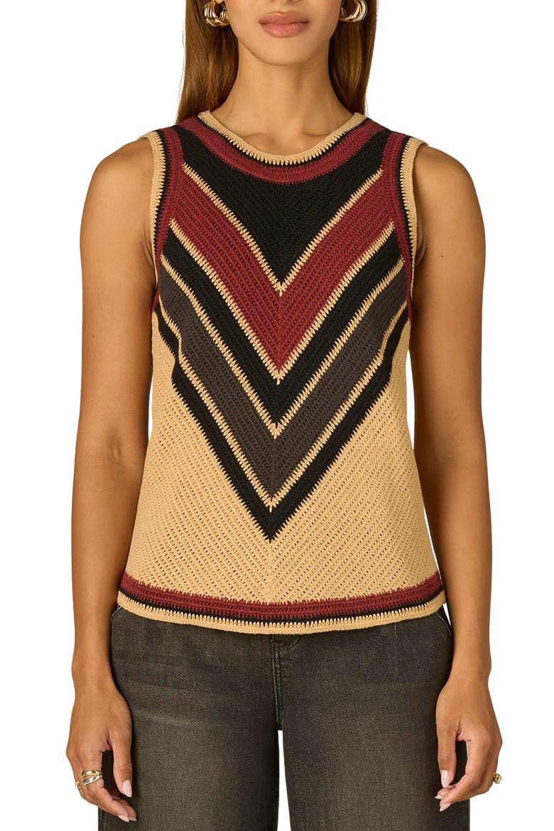 Chevron Sleeveless Sweater, Main, color, GOLDEN BEIGE/ FIRED BRICK