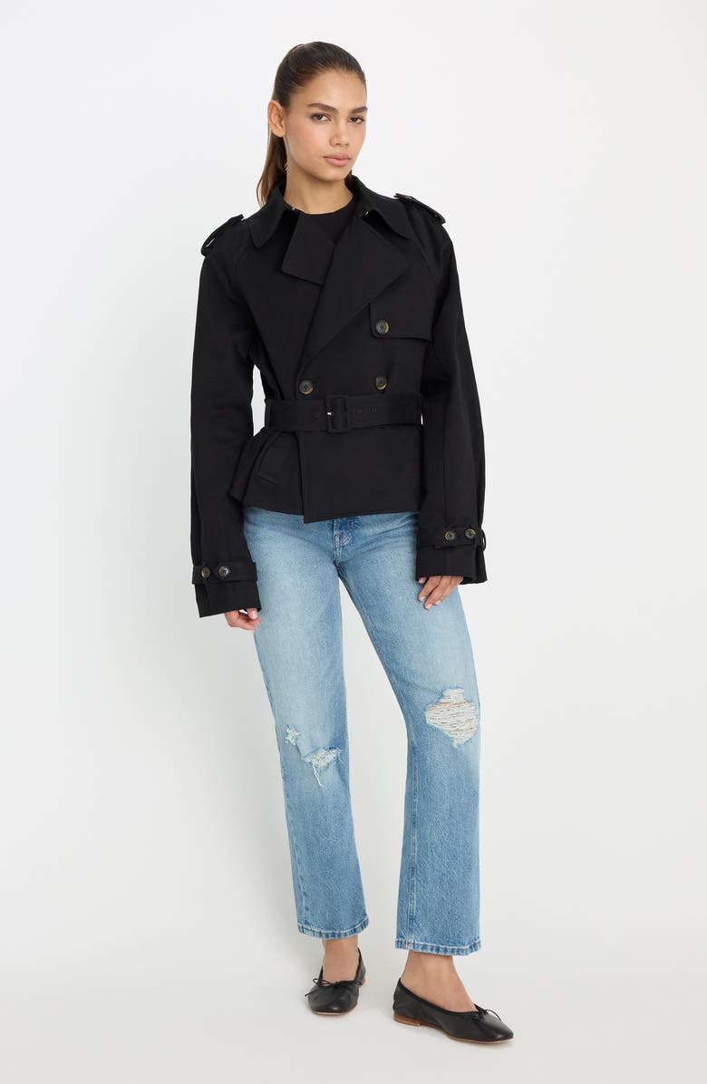 Good American Crop Trench Jacket, Alternate, color, Black001
