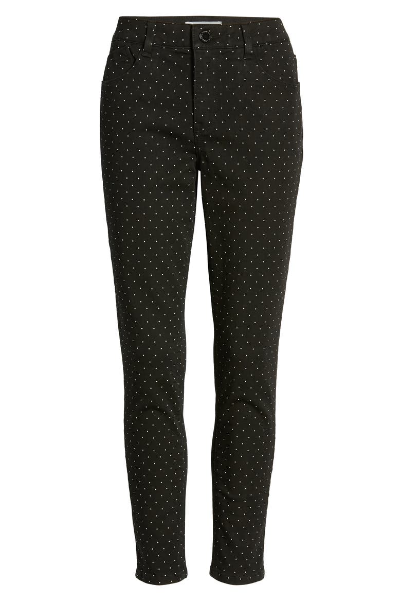 'Ab'Solution High Waist Polka Dot Ankle Skinny Pants (Nordstrom Exclusive), Alternate, color, BK-BLACK