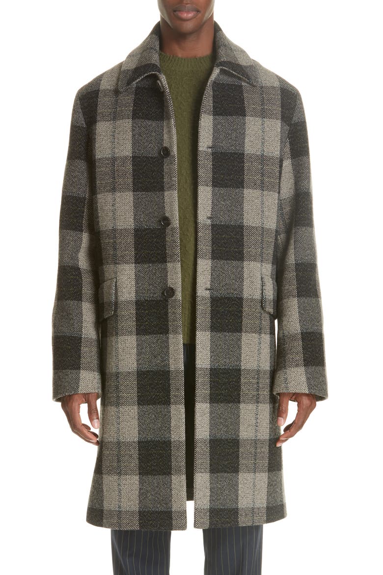 Check Wool Overcoat, Main, color, GREY/GREEN