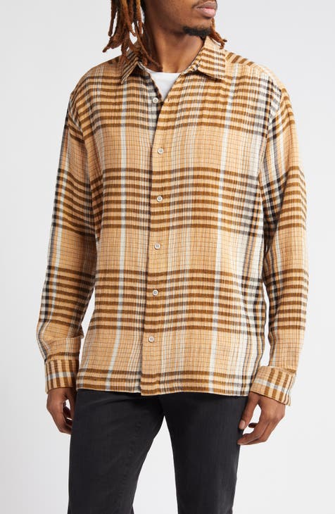 Relaxed Fit Plaid Stretch Cotton Button-Up Shirt