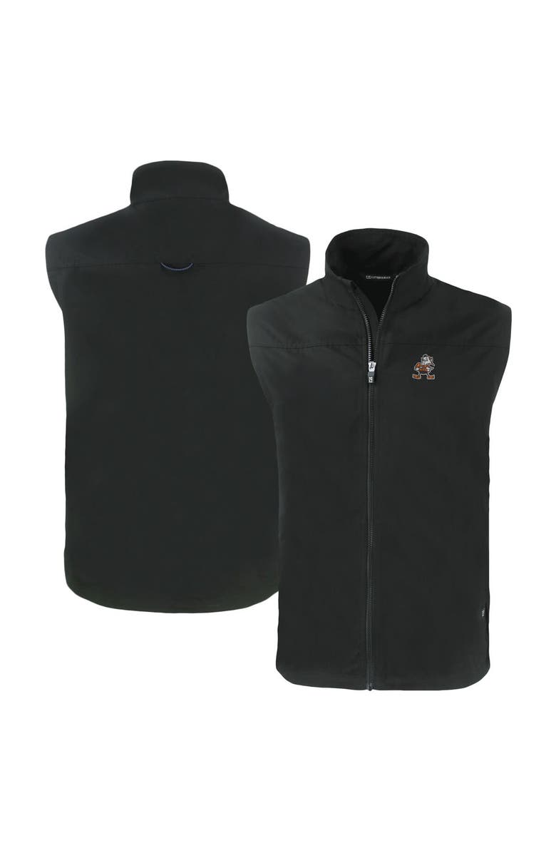 Cutter & Buck Men's Cutter & Buck Black Cleveland Browns Throwback Charter Eco Recycled Full-Zip Vest, Alternate, color,