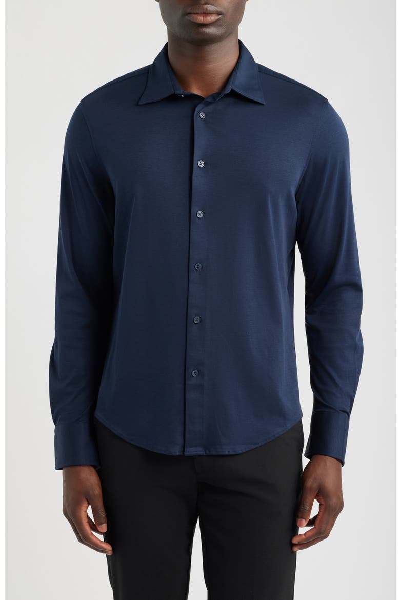 Tiller Lux Cotton Knit Button-Up Shirt, Main, color, NAVY SAPPHIRE