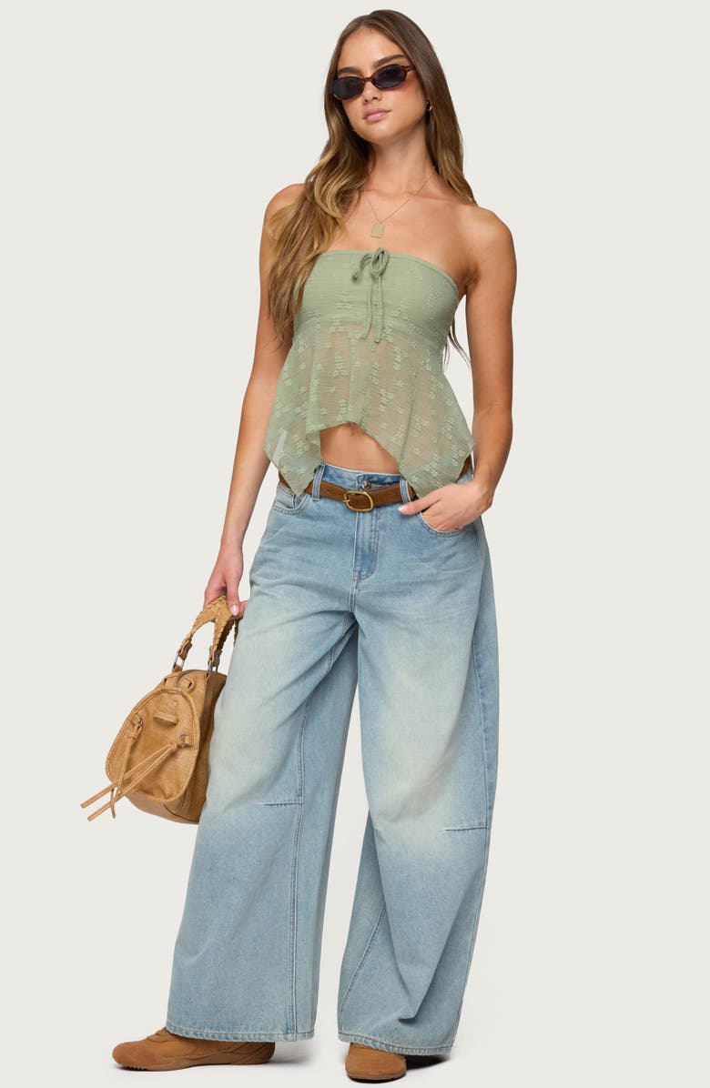 EDIKTED Embroidered Sheer Strapless Top, Alternate, color, Sage