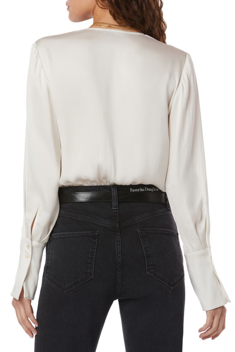 Surplice Long Sleeve Satin Bodysuit, Alternate, color, IVORY