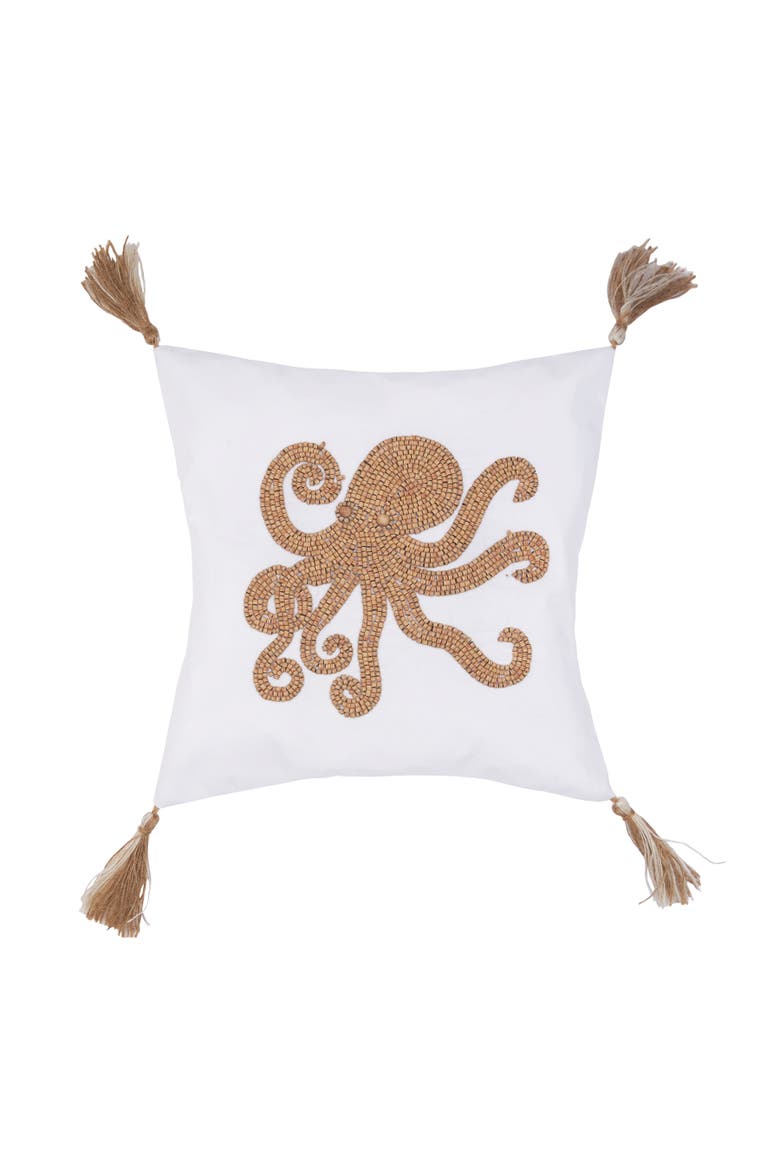 Octopus Handmade Wood Beaded Accent Pillow, Main, color, Gold