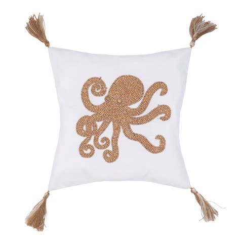 Octopus Handmade Wood Beaded Accent Pillow