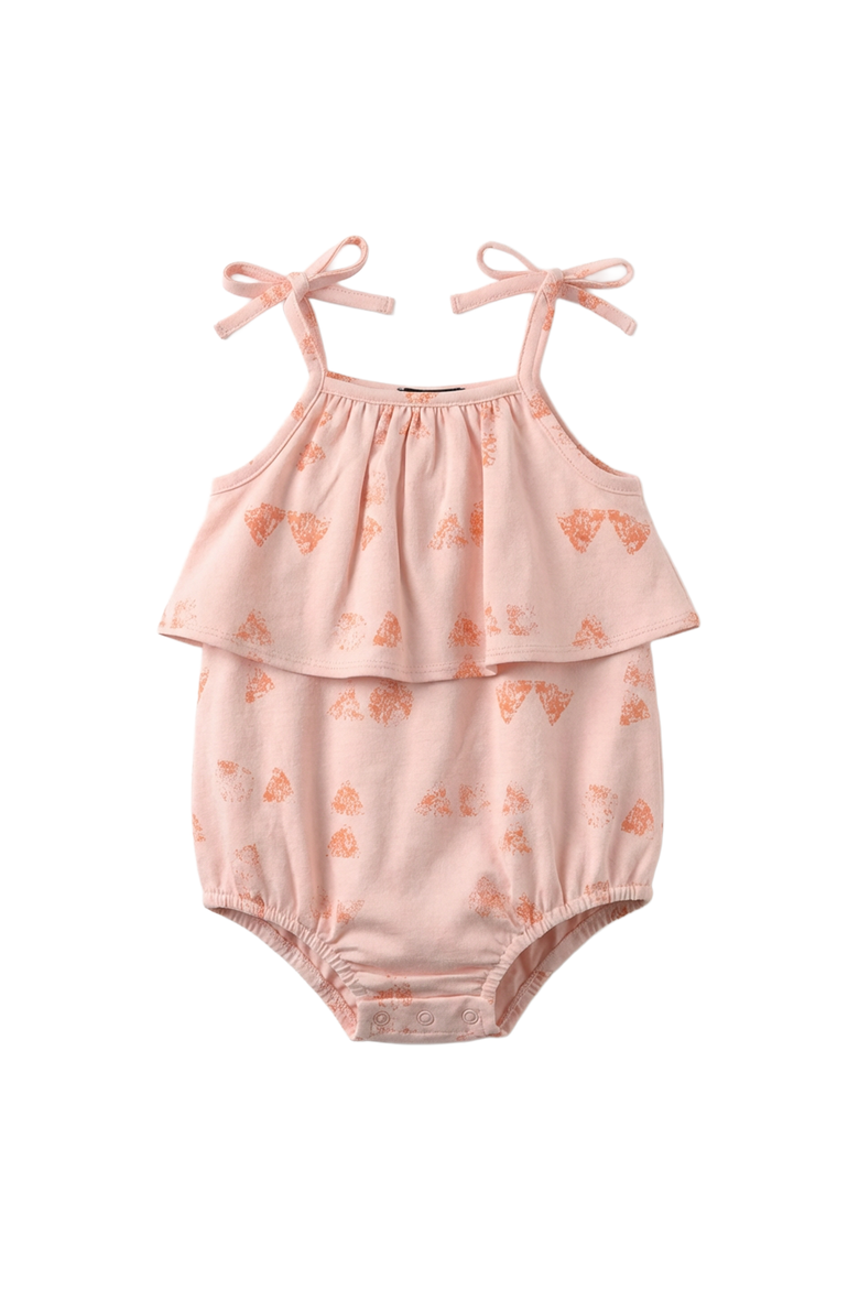 Girl Faded Ruffle Self-Tie Shoulder Bow Romper, Main, color, Peach