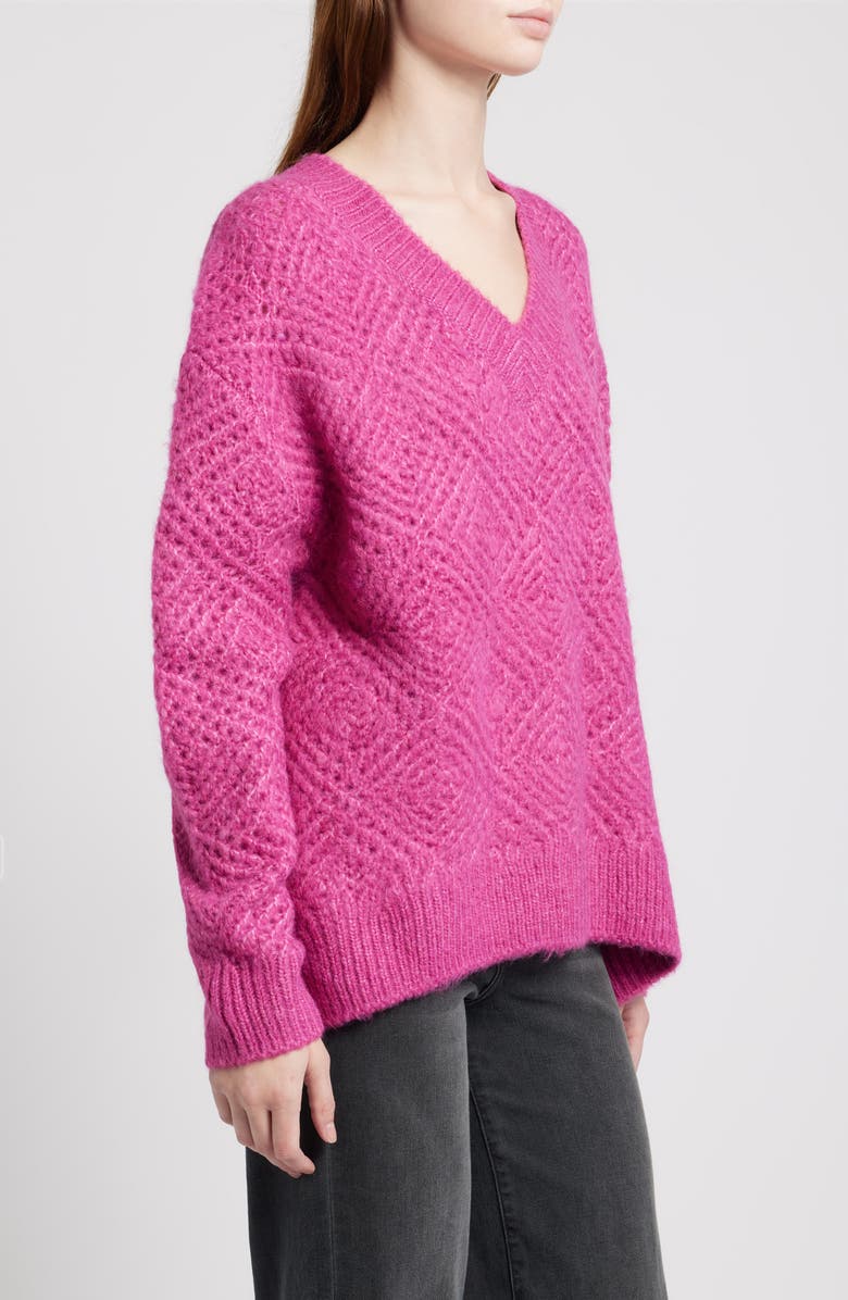 Treasure & Bond Diamond Stitch V-Neck Sweater, Alternate, color, Pink Fuchsia