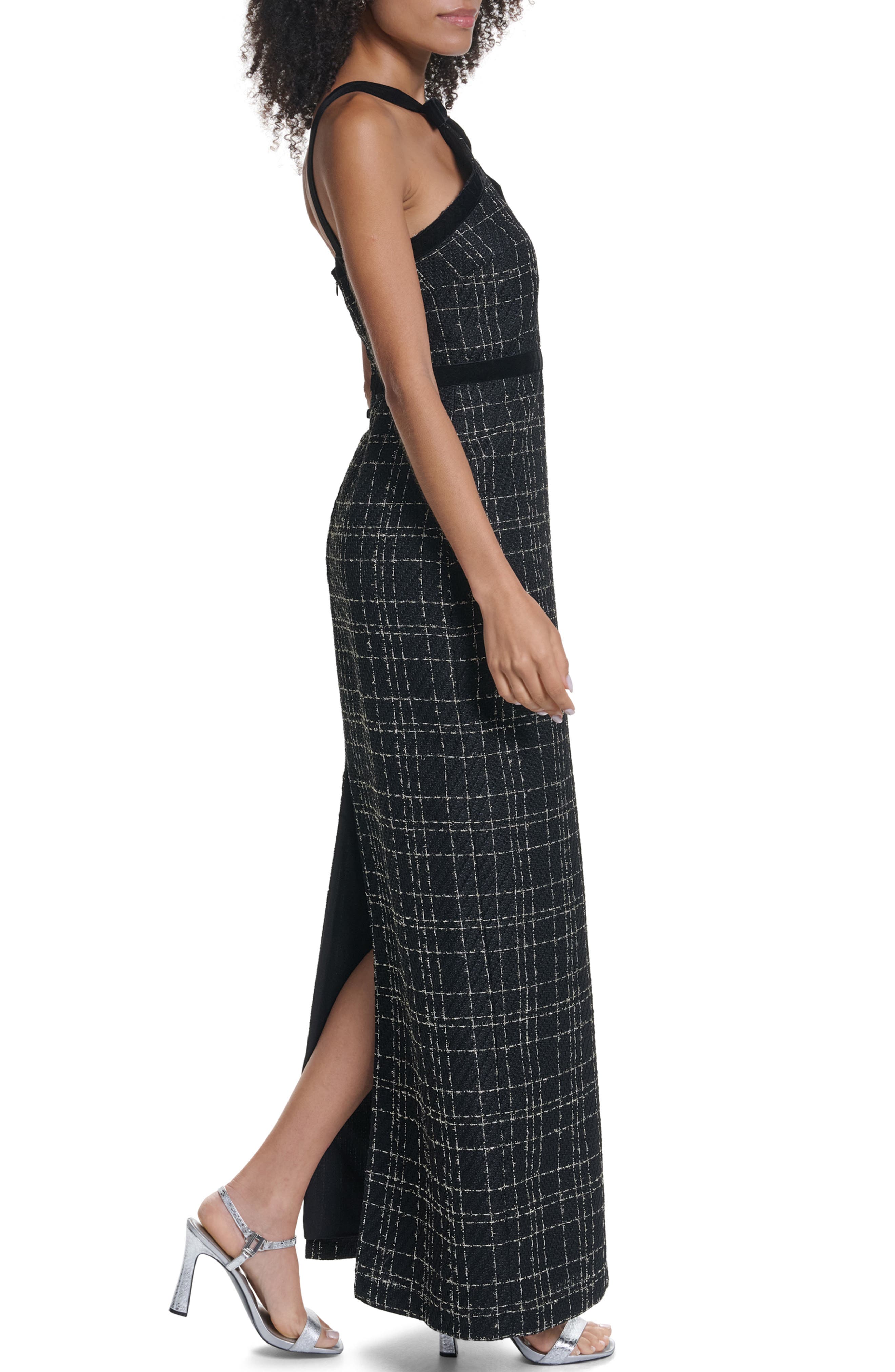 KARL LAGERFELD PARIS Check Print Tweed Column Gown (Women) | Nordstrom