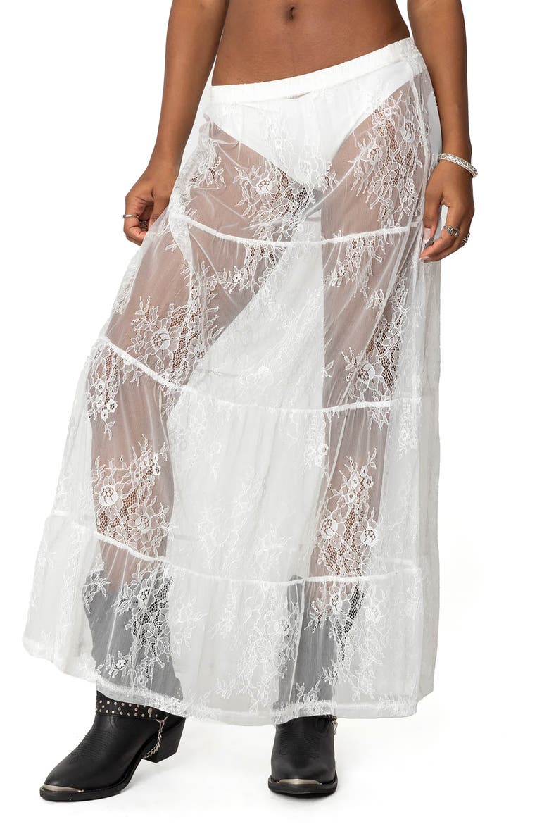 Tiered Sheer Lace Maxi Skirt, Main, color, WHITE