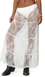 EDIKTED Tiered Sheer Lace Maxi Skirt
