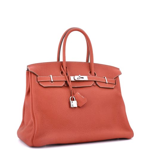 Pre-owned Hermes Hermes Birkin Handbag Orange Clemence With Palladium Hardware 35 In Red