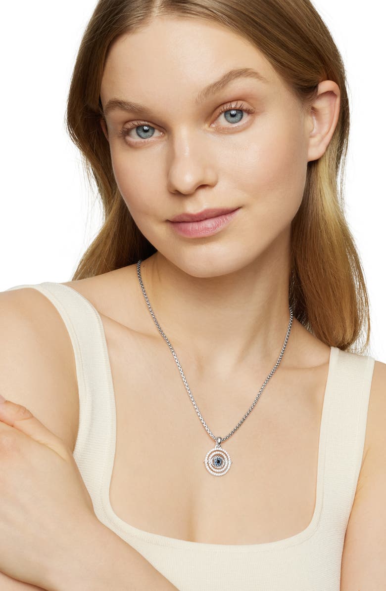 David Yurman Evil Eye Mobile Amulet in 18K White Gold with Pavé Blue Sapphire and Diamonds, Alternate, color, 