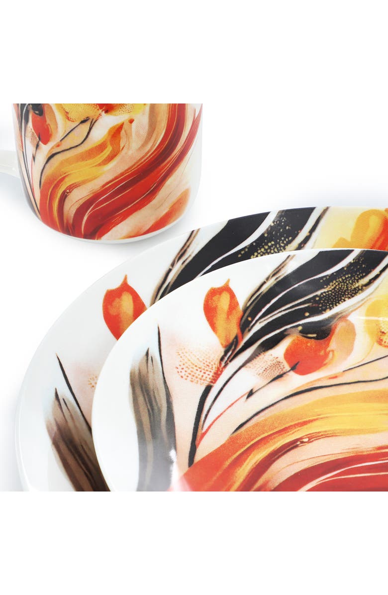 Elama Tulip Fields 16 Piece Round Porcelain Dinnerware Set, Alternate, color, White