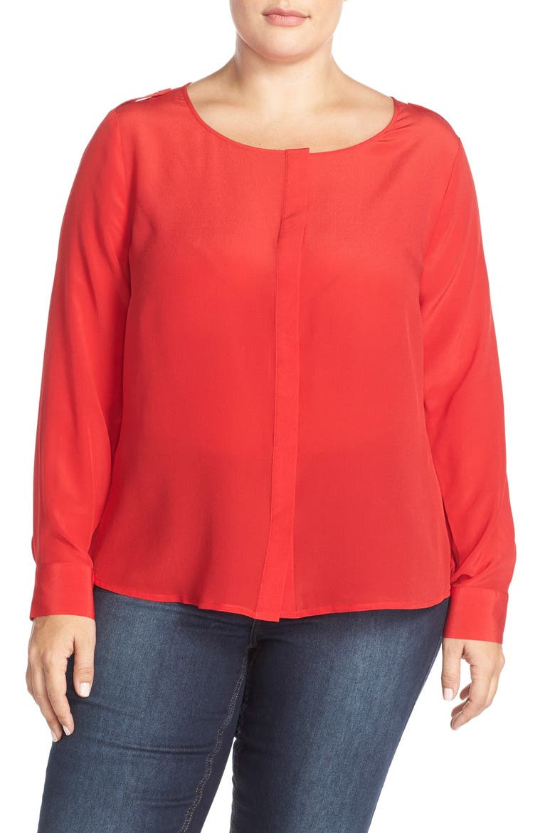'Krista' Mirror Print Silk Top, Main, color, TANGO RED