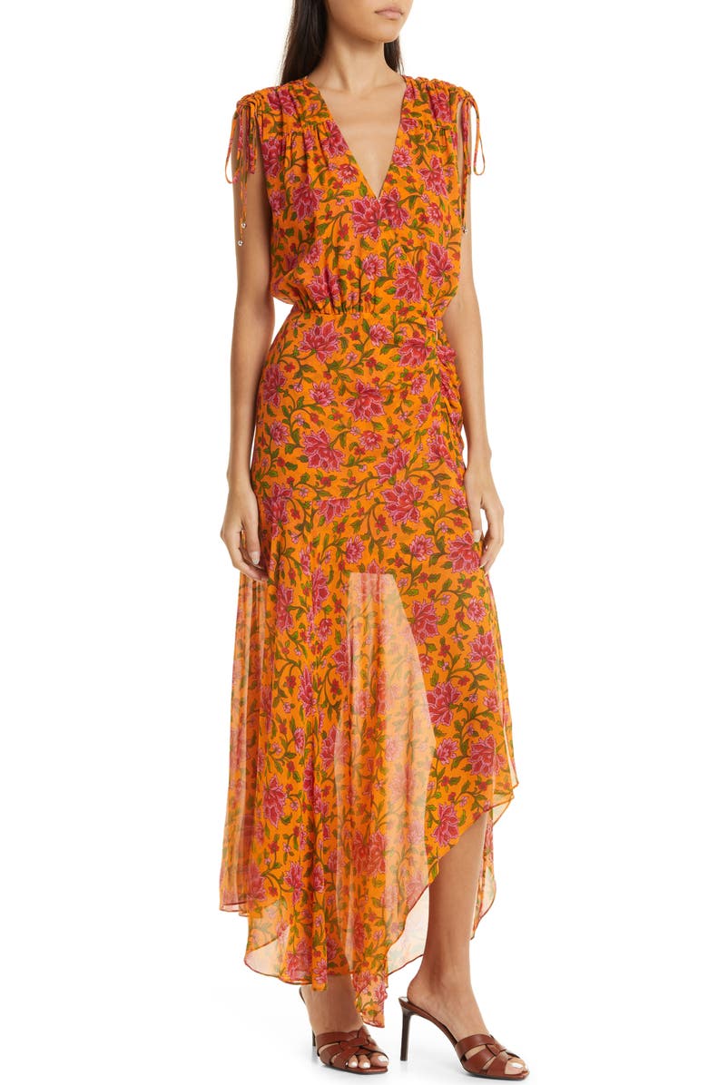Veronica Beard Dovima Floral Asymmetric Silk Maxi Dress, Alternate, color, 