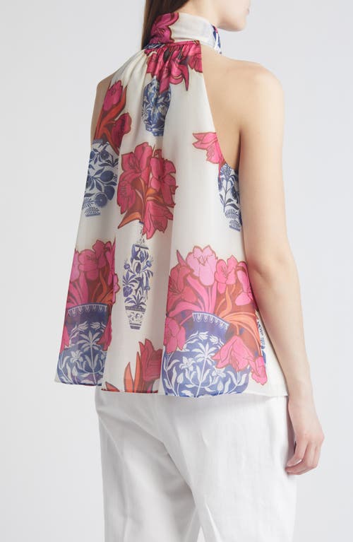 Ted Baker Akaki Organza Printed Tie Neck Top In Ivory