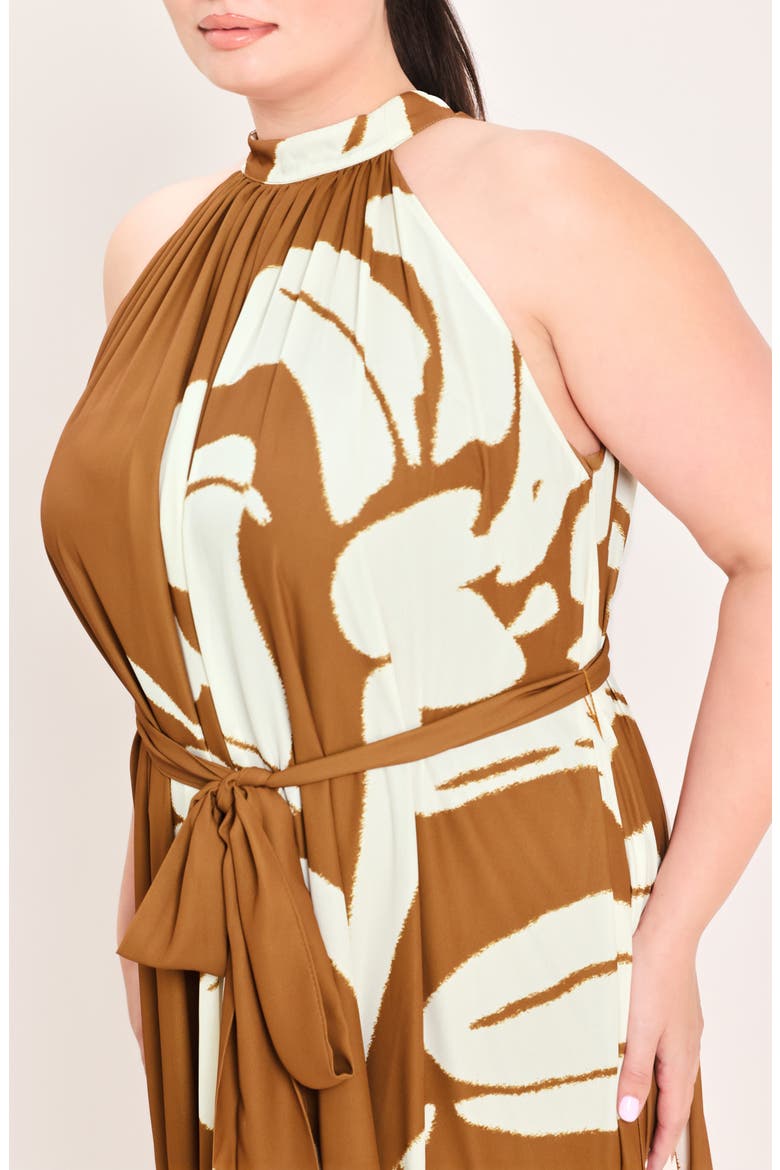 Printed Halter Maxi Dress, Alternate, color, BROWN