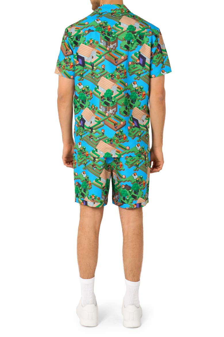 Minecraft™ Overworld Camp Shirt & Drawstring Shorts Set, Alternate, color, TEAL MULTI