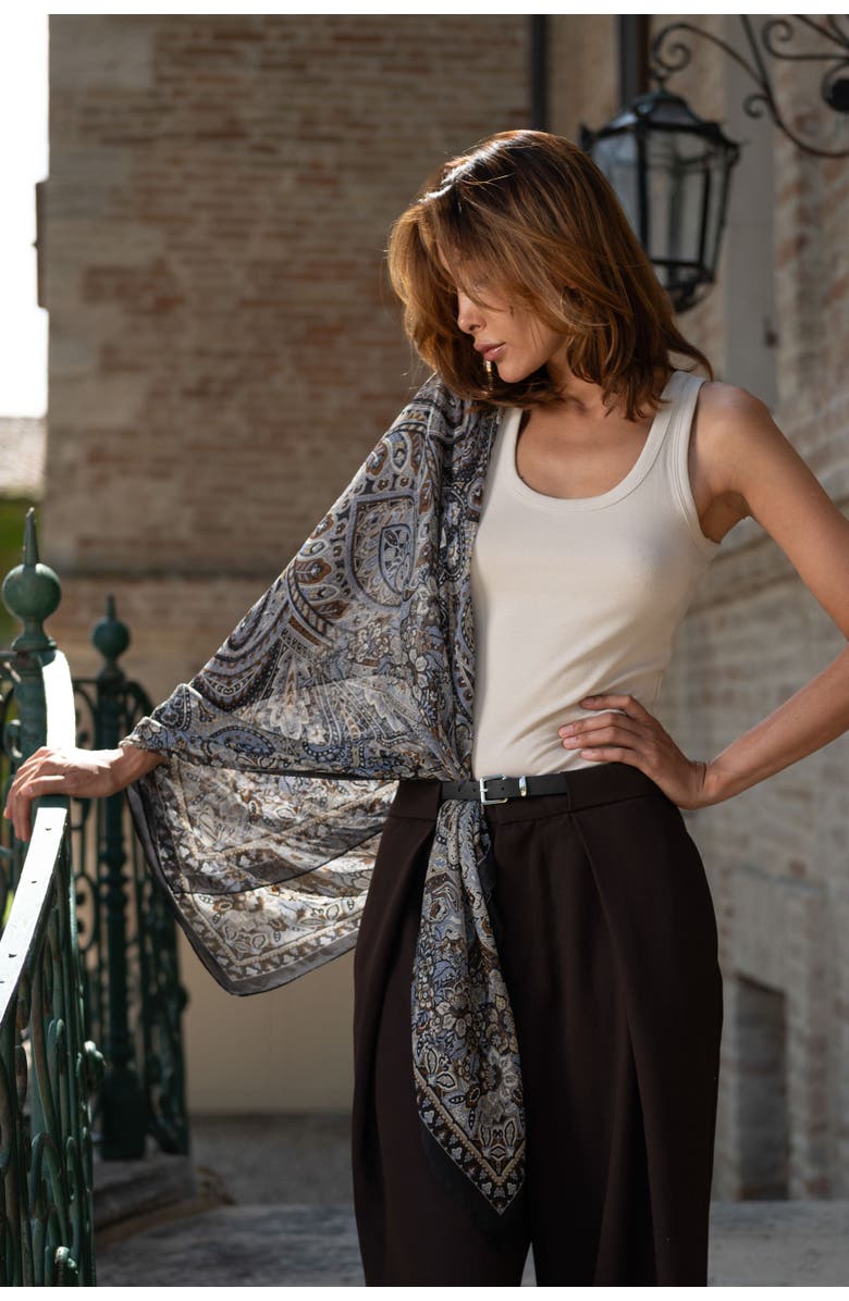 Elizabetta Helena - Large Silk Scarf for Women, Alternate, color, Brown And Blue