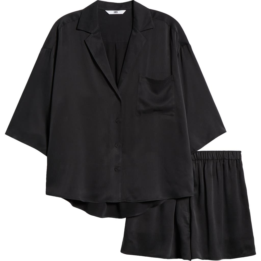 Lunya Washable Silk Button-up Short Pajamas In Immersed Black
