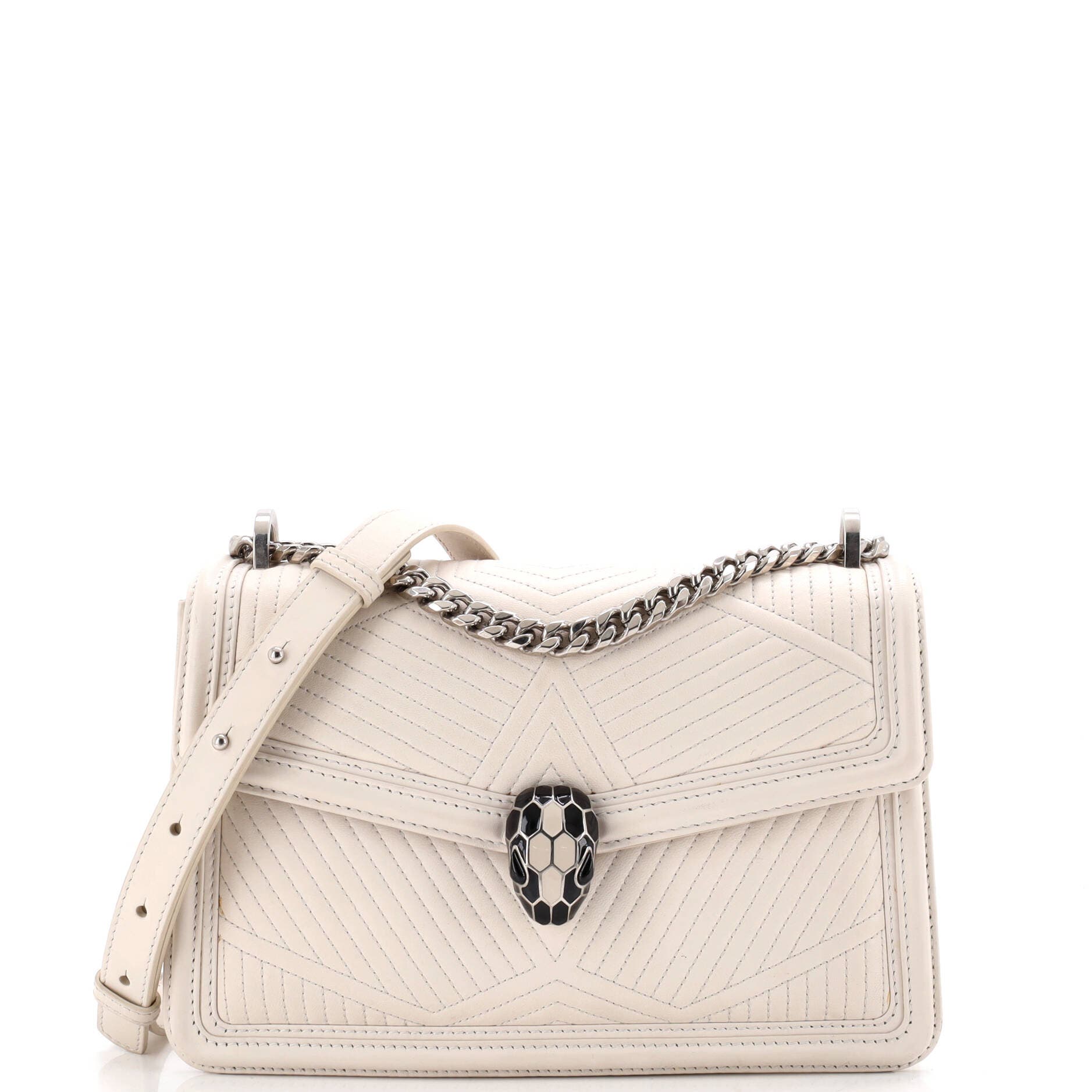 Serpenti Forever Shoulder Bag Quilted Leather Small, Main, color, White