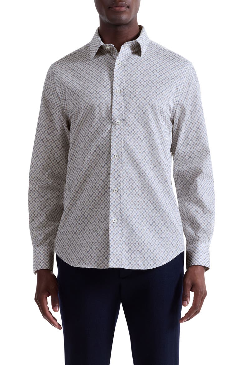 Julian Shaped Fit Geo Print Button-Up Shirt, Main, color, CHALK