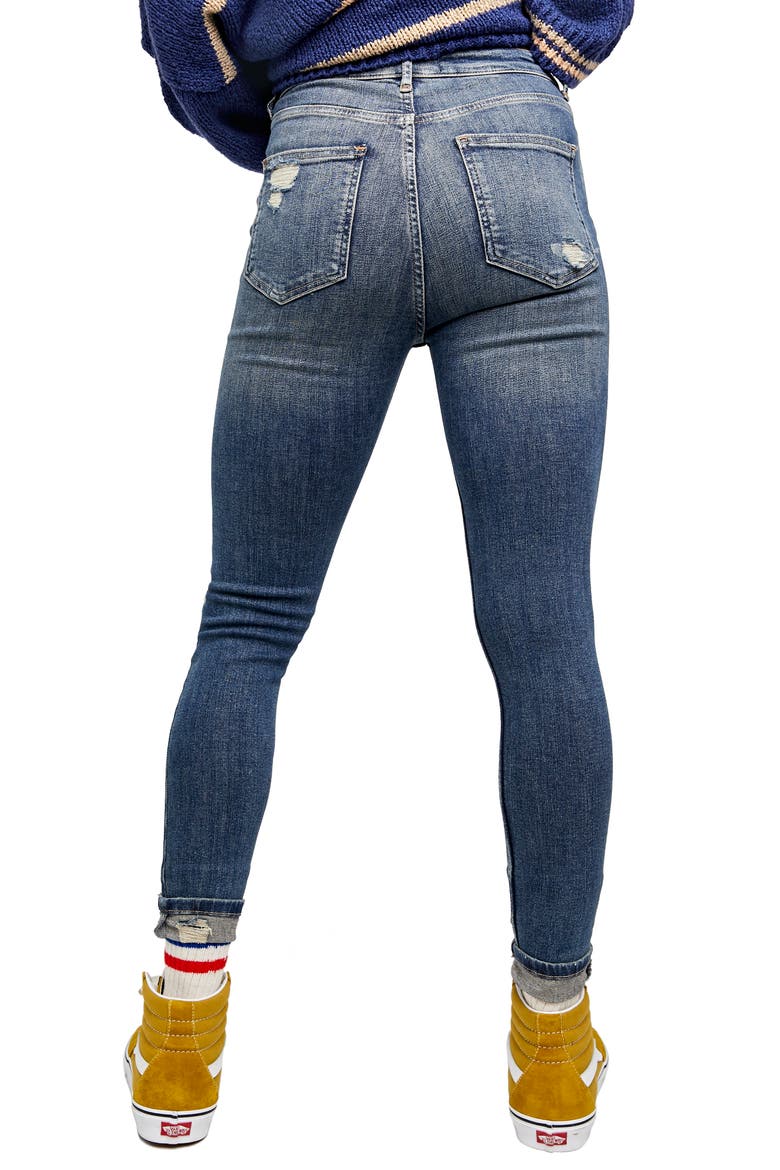 Sabrina Ripped High Waist Crop Super Skinny Jeans, Alternate, color, MID INDIGO