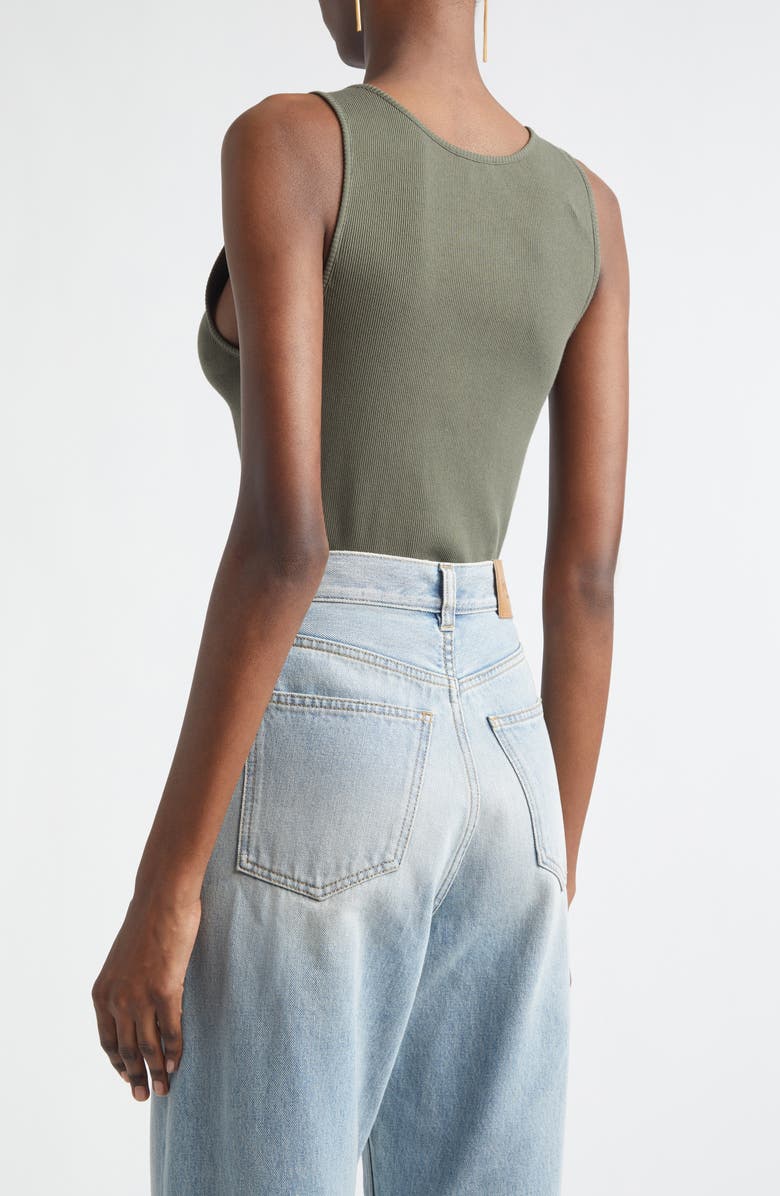 Saint Laurent Cassandre Embroidered Rib Tank, Alternate, color, Kaki Fonce