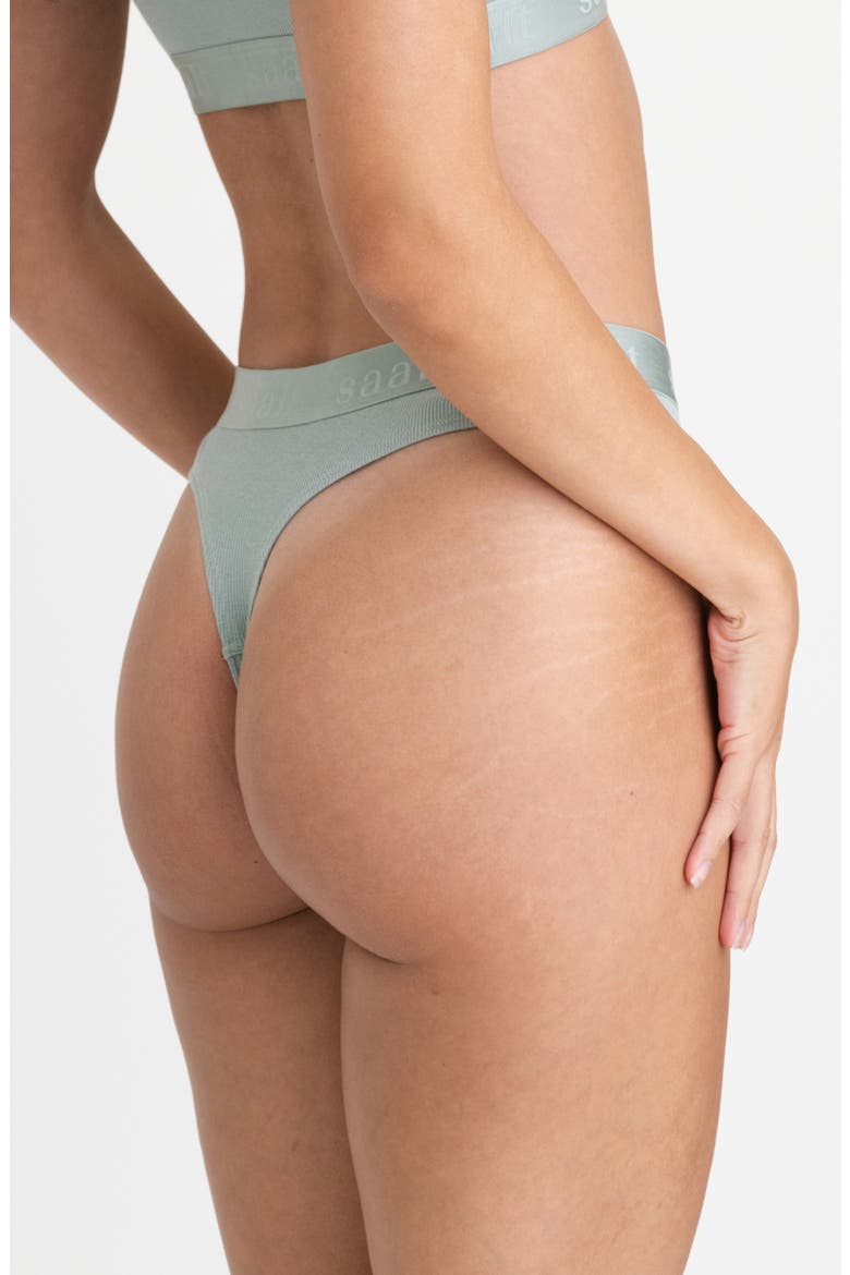Period & Leakproof High Rise Stretch Cotton & Modal Rib Thong, Alternate, color, SEA GLASS