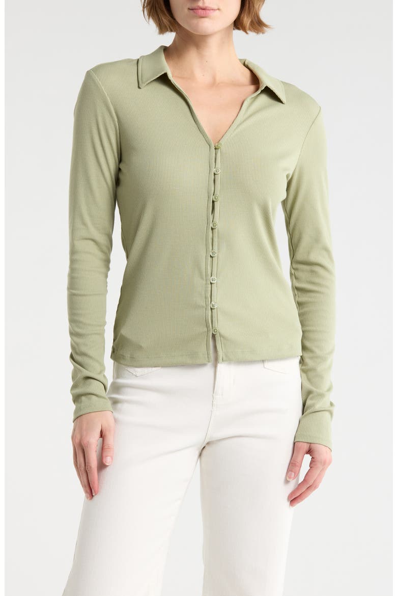 Johnny Collar Long Sleeve Button-Up Top, Main, color, GRASSHOPPER GREEN