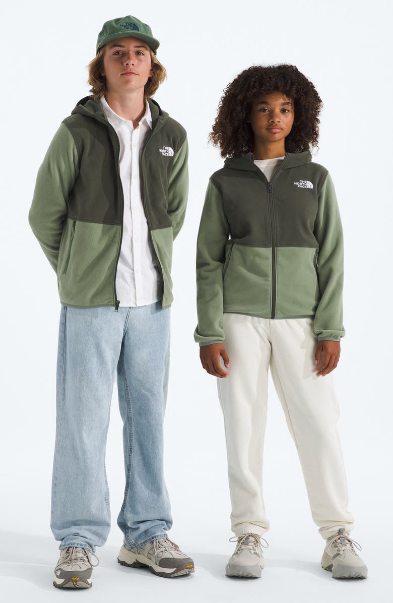 The North Face Kids' Glacier Polar Fleece Zip-Up Hoodie, Alternate, color, Bark Mist/ New Taupe Green